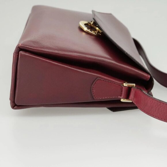 CELINE Shoulder Bag Leather Wine Red Gold Auth - Picture 4 of 15